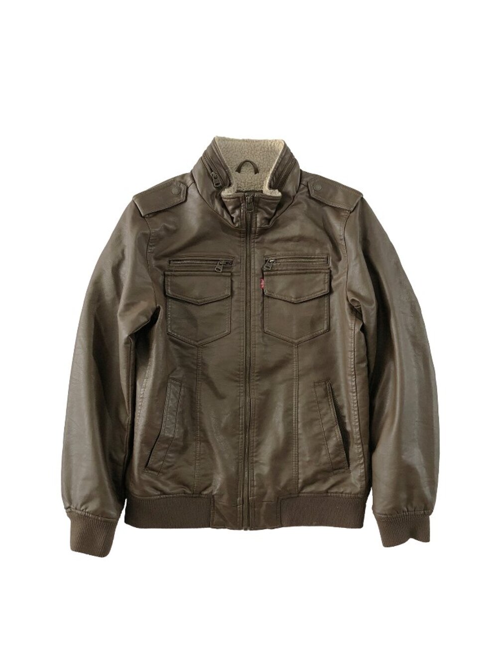 Levi's Jacket Mens Size S Brown Faux Leather Sherpa Lined Aviator Bomber Zip Up
